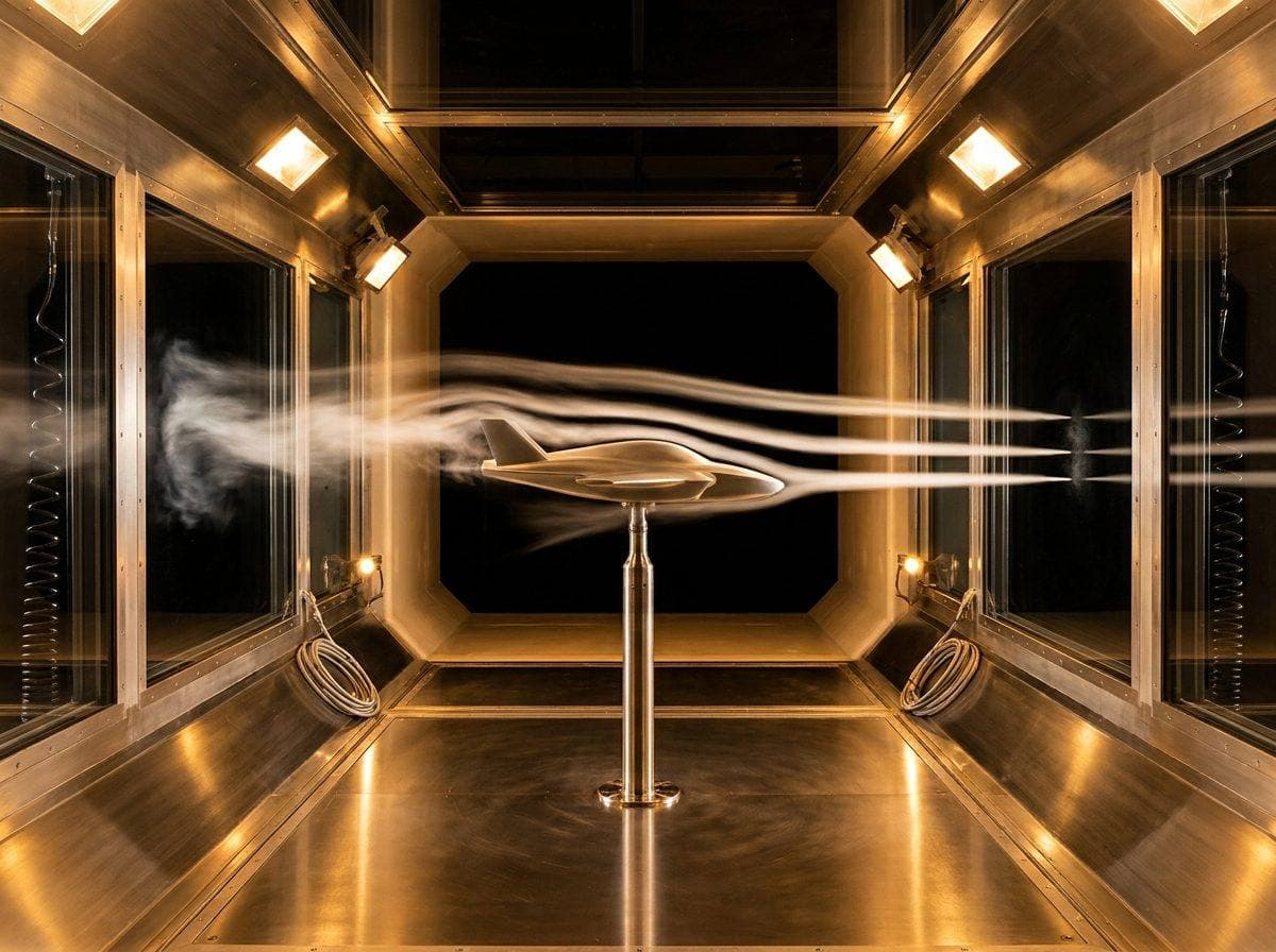 An engineering test chamber lit by directional amber light